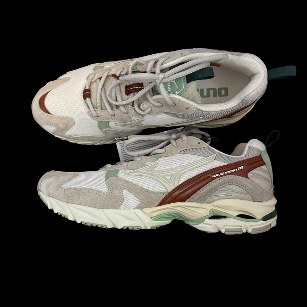 Mizuno Wave Rider 10 White and Brown Athletic Shoes